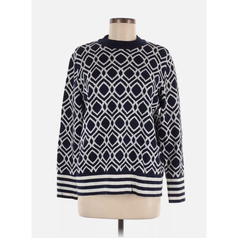 Anne Klein Argyle Geo Printed High Collar Long Sleeve Pullover Sweater (NWT)